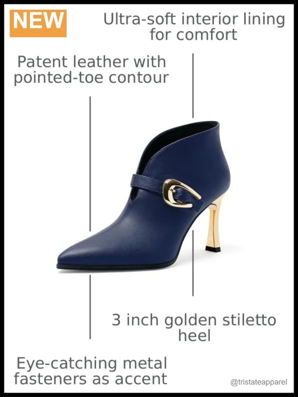 Womens Patent Leather Pointed Toe Kitten Heel Ankle Booties Slip On 3 Inch